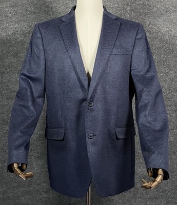 Saks Fifth Avenue 44L Cashmere Blazer Blue Houndstooth Italy Style Jacket