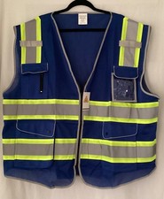 BLUE Yellow Mesh High Visibility Safety Vest ANSI/ ISEA 107-2020 5 Pockets 4XL