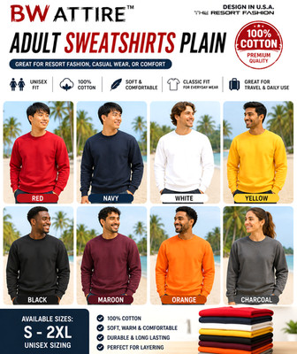BW ATTIRE  MEN'S CREW NECK  SWEATSHIRT ASSORTED COLOR & SIZES S - 2XL