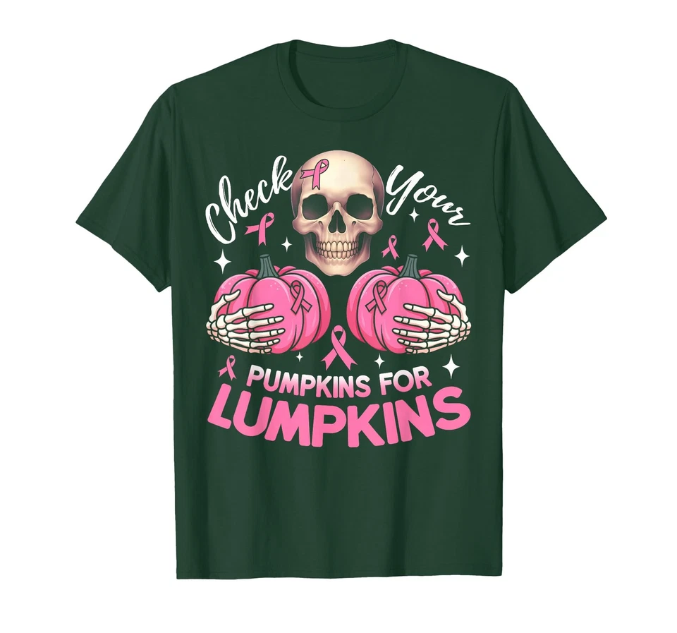 Camiseta Check Your Pumpkins concientización sobre el cáncer de mama Halloween para mujer Foto 4 de 4