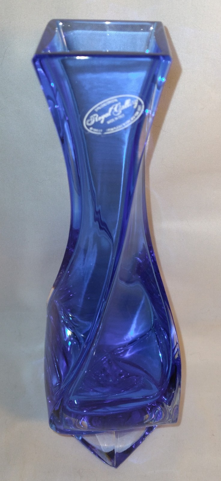 Royal Gallery Cobalt Blue Crystal Cut To Clear Twisted Vase Italy 9" Inch