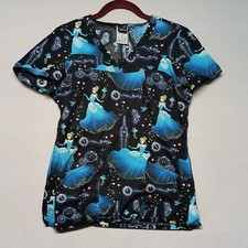 Disney Scrub Top Cinderella Size XS V Neck Front Pockets Black TF641 PRSO