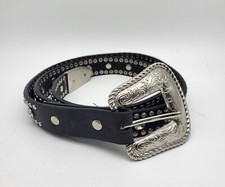 Rhinestone Cowgirl Glam Maximalist Belt Womens M Black Leather Silver Buckle