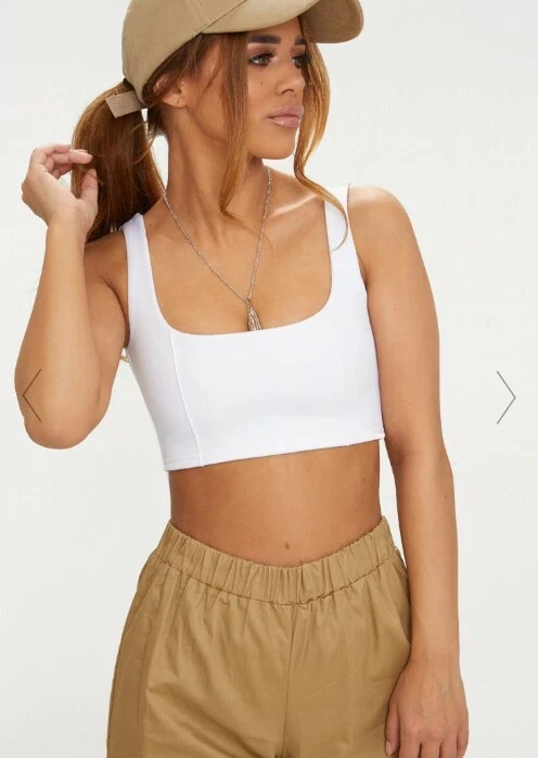 Pretty Little Thing Petite White Square Neckline Zip Back Crop Top