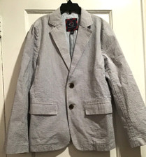 Brooks Brothers Seersucker Blazer Jacket Boys Blue Striped Sports Coat Kids Sz M