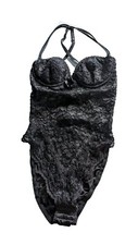 Vtg Victoria s Secret Black Lace Teddy Bodysuit Lingerie Sz 32B S Gold Label 80s