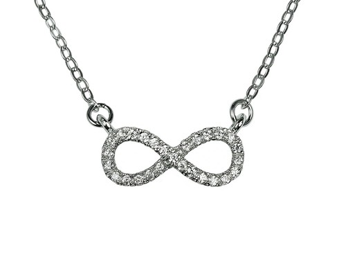 925 Sterling Silver Cubic Zirconia Infinity Adjustable Charm Chain Necklace - Picture 3 of 5