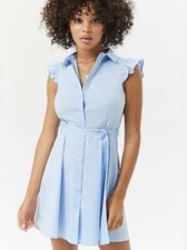 Forever 21 Dress Womens Small Blue Button Up Front Tie Shirt