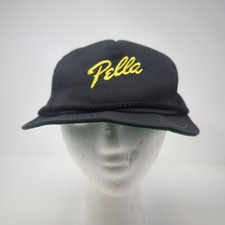Vintage Pella Windows & Doors Baseball strap back Hat Cap Black Made USA