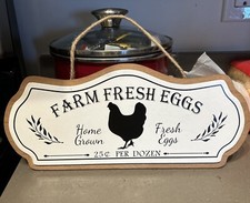 Farm Fresh Eggs Wall Signs Home Garden Hanging White  Black Wood Decor