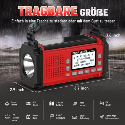 Kurbelradio Notfall mit 10000mAh Akku, DAB Radio mit Bluetooth, Notfallradio mit - Bild 2 von 7