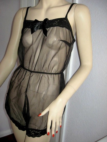 nylon playsuit Black Sheer lace body Knickers Lingerie Adult feminine Glamour - Picture 4 of 6