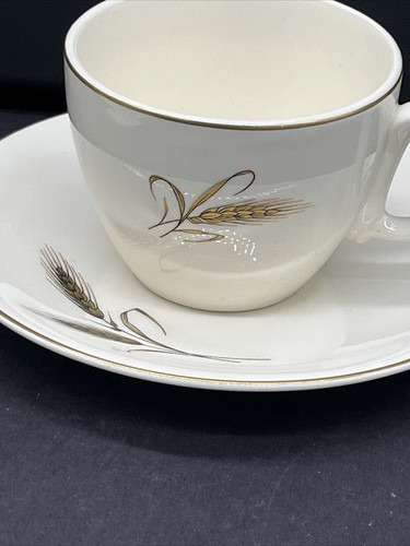 TWO ROYAL JOCI Coffee Tea Cups + Saucers Wheat Gold Trim Salem MCM 1960's retro - Picture 9 of 9