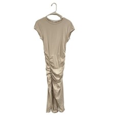 Susana Monaco cream bodycon shorts midi  leg dress rouched large