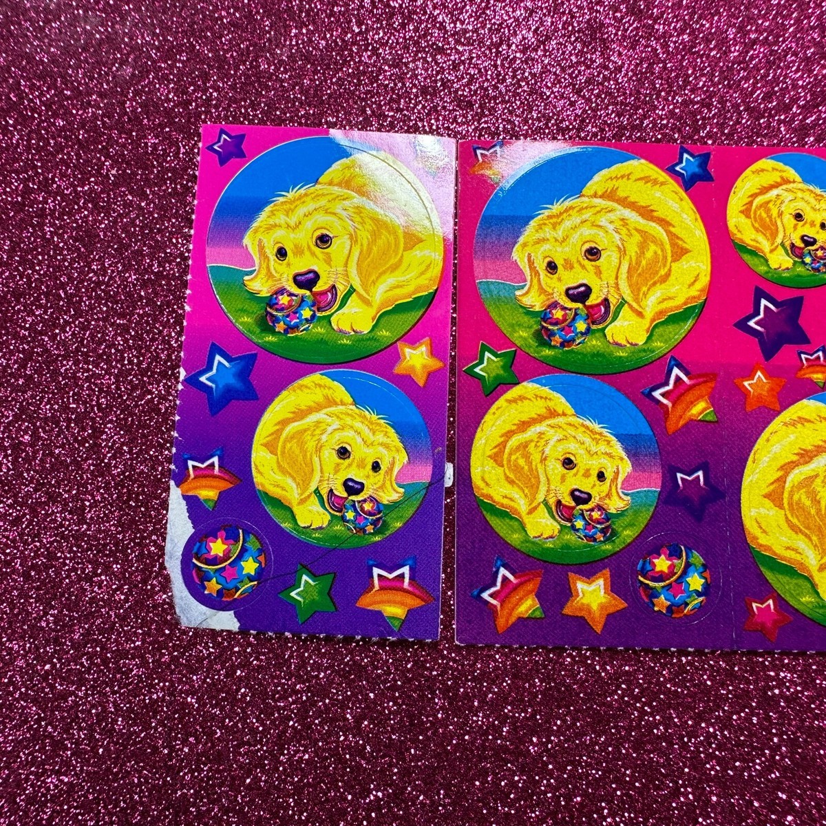 VTG Lisa Frank Stickers Puppy Dog Rainbow Stars 4 Modules Ball