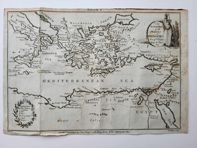 Antiker Druck datiert 1785 genaue Karte der Reisen von Telemachos Mittelmeer