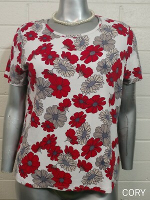 Women's WHITE STAG BLOUSE TOP PULLOVER Size XXL Short Sleeve Floral 100% Cotton