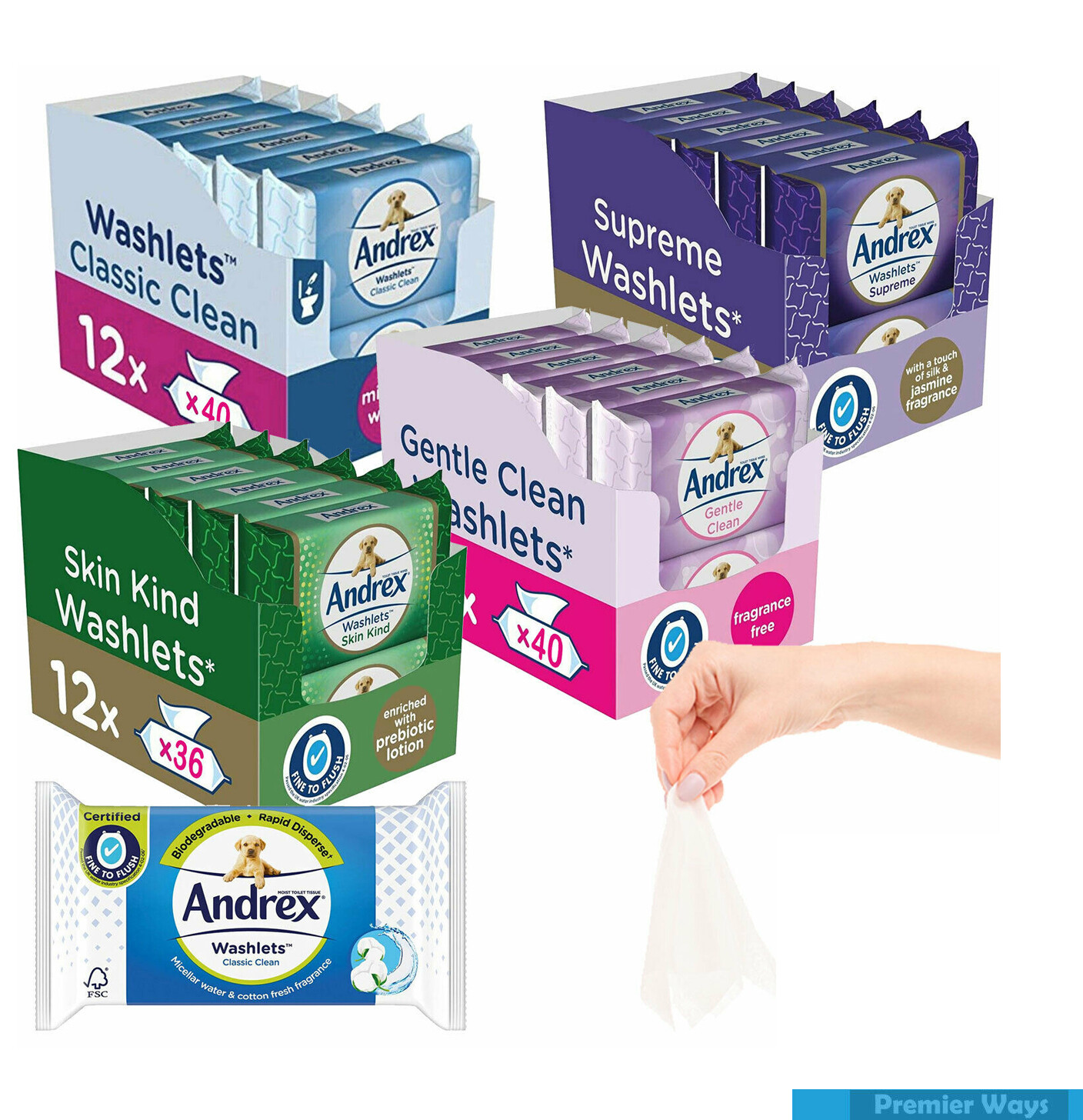 ANDREX WASHLETS CLASSIC CLEAN TOILET TISSUE PAPER WIPES FLUSHABLE WIPES
