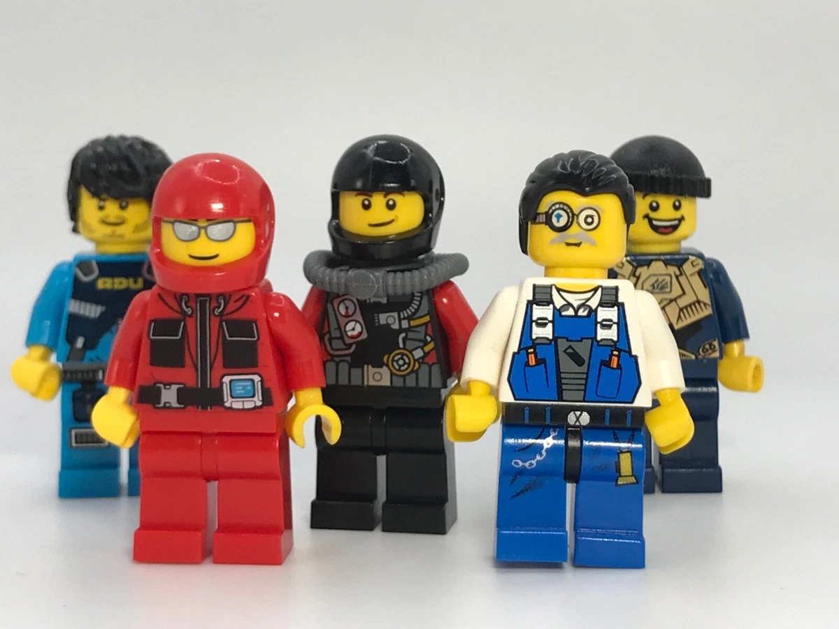 Lego People lot of 5 Minifigure City Town Beach With hair Hat