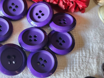 Lot De Boutons Vintage Violets Bombés - 6 Gros Ou 17 Boutons, Trous 1,7 Cm Ou 2,6 Cm, Occasion