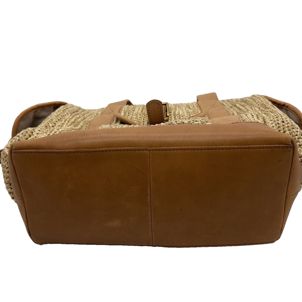 Bolso de Mano Fossil Grande Fin de Semana Rafia Natural Borde de Cuero Tostado Foto 3 de 4