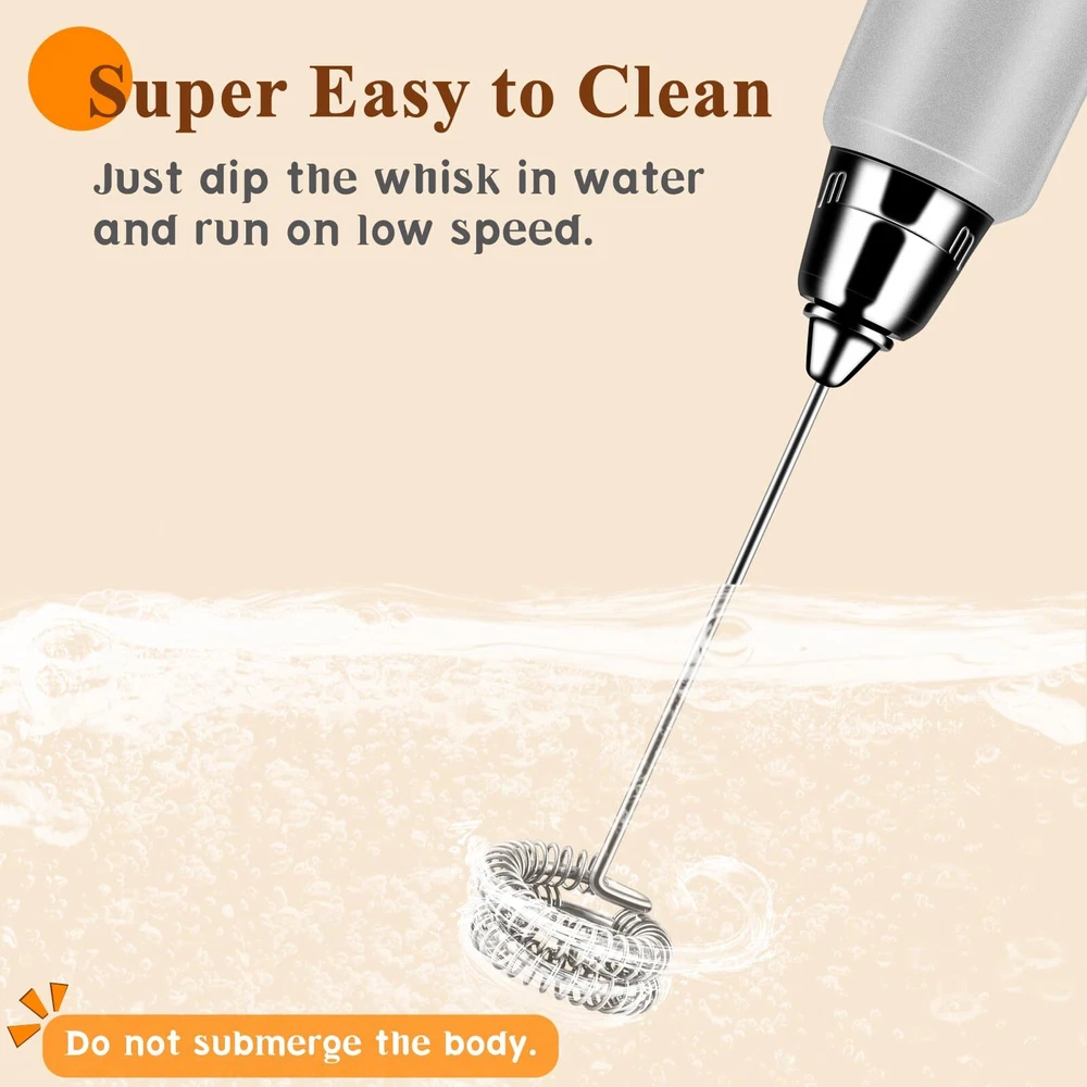 Milk Frother Handheld Rechargeable with Stand Frother Wand Drink Mixer Electr...
