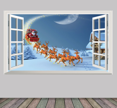 Weihnachtsszene Weihnachtsschlitten Rentier Magic Fenster Aufkleber Druck Poster Aufkleber