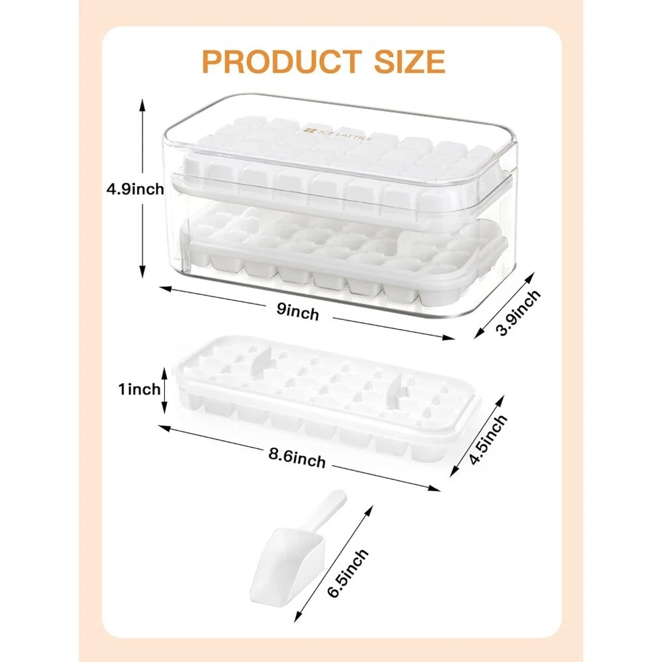 Bandeja para cubitos de hielo con tapa y contenedor y paquete de 2 bandejas para cubitos de hielo para congelador 64x bandejas de hielo Foto 2 de 4