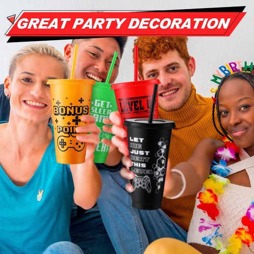 Mifoci Gaming Party Favor Video Game Plastic Reusable Cute Cups with Lids and... - Picture 5 of 7