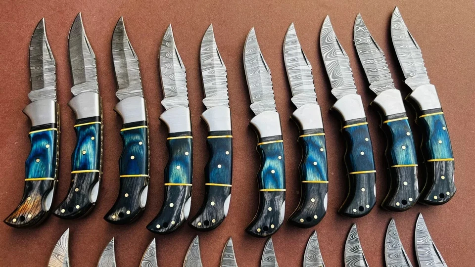 LOTE de 20 piezas Cuchillo Plegable de Caza de Acero Damasco, Cuchillos de Bolsillo con Funda Foto 3 de 4