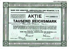 50 X Bank der Arbeiter, Angestellten und Beamten A.-G. 1000 RM 1929