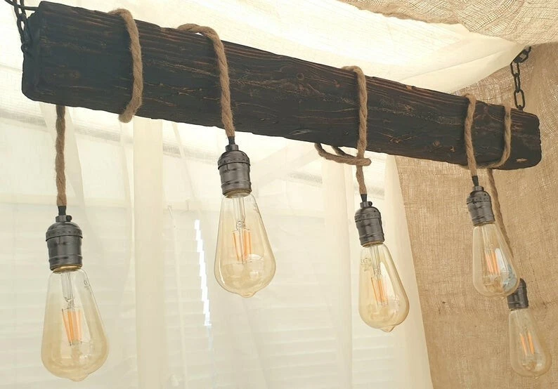 Handmade Beam Chandelier - Wood Beam Chandelier Wooden Chandelier Rustic Lightin - Image 3 of 4