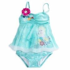 Disney Store Frozen Anna Elsa 2 PC Deluxe Swimsuit Girl Size 5/6