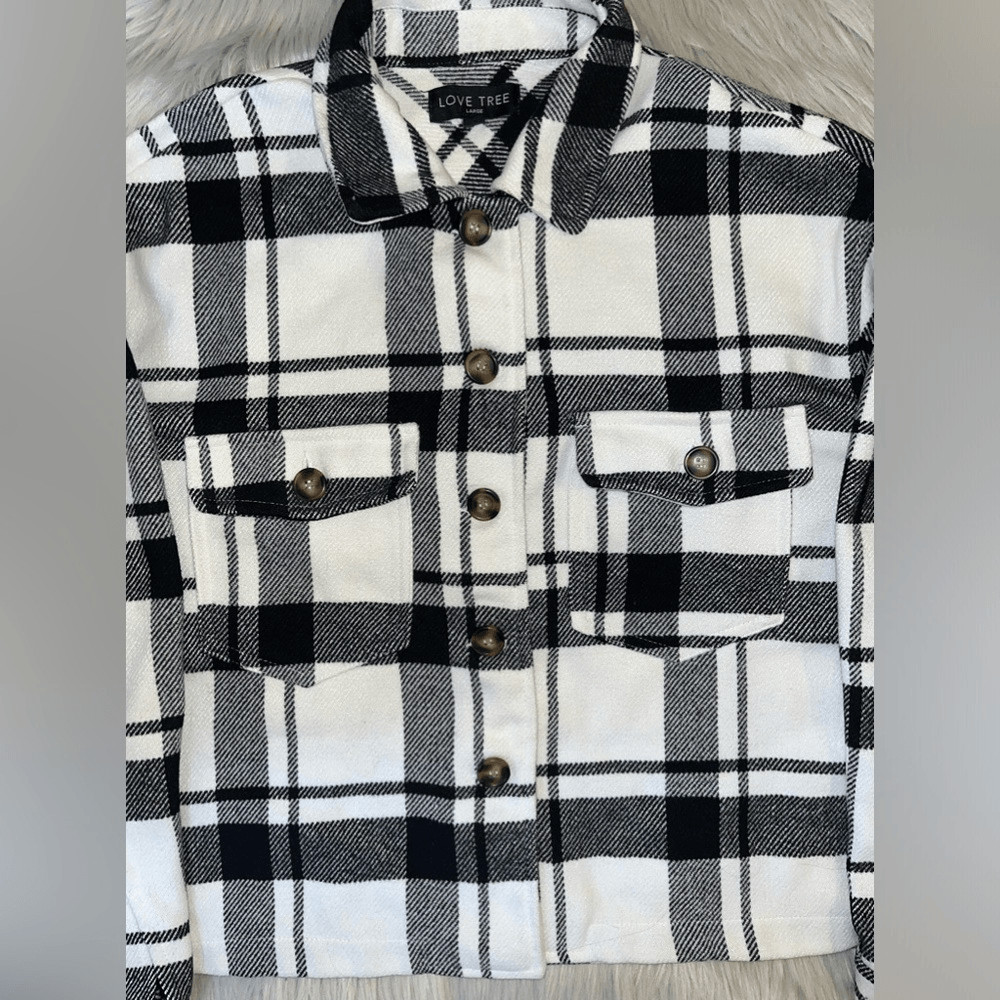 Love Tree Button Down Plaid Heavy Shacket - image 2