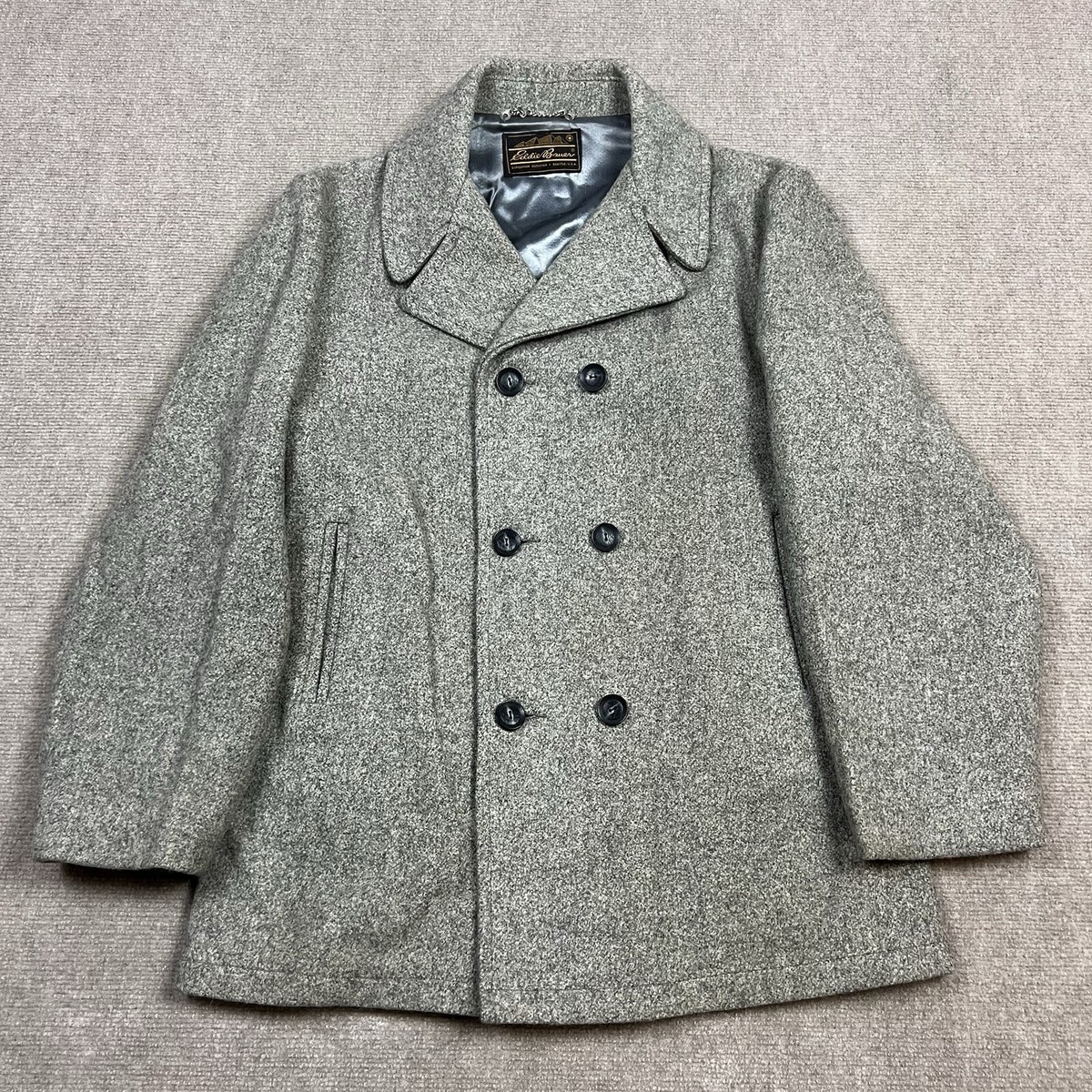 Vintage Eddie Bauer Salt & Pepper Wool Peacoat Jacket Size 36