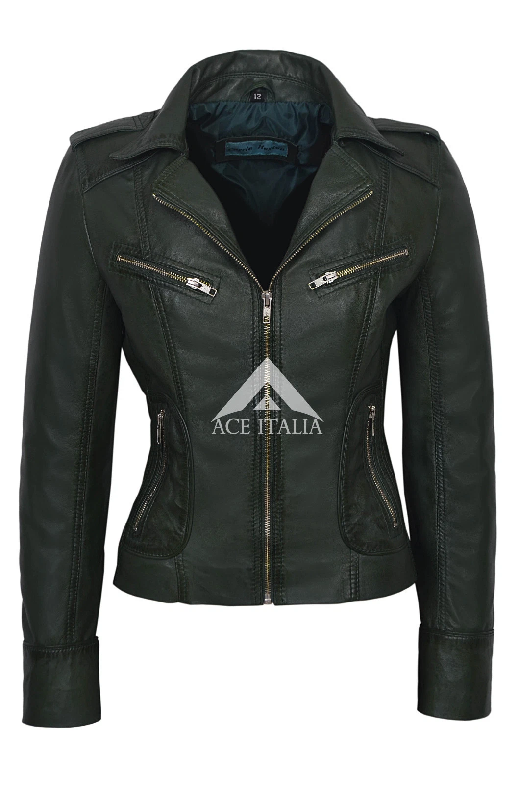 RIDER Ladies Green WASHED Biker Style Soft REAL Lambskin Leather Jacket