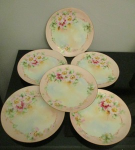 6 Antique Thomas Sevres HandPainted Porcelain Gold Gilt Floral 8.5 Plates Signed