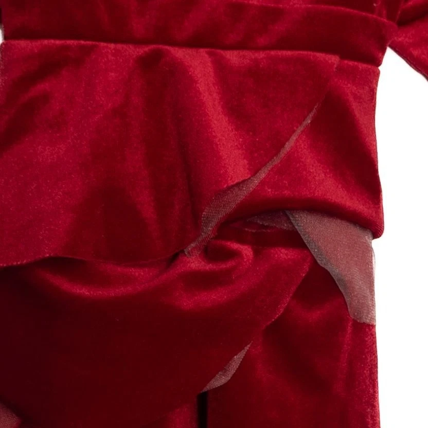 Vestido de terciopelo rojo con apliques florales y tul Isobella & Chloe talla 3T para niñas Foto 4 de 4