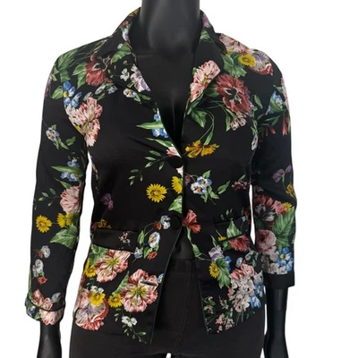 ZARA Size 10-12 Blazer Jacket Black Mix Floral Long Sleeve Satin Feel XS - Image 1 of 4