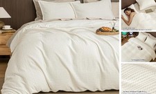 Soft Waffle Duvet Cover Size- Luxury Textured No Snagging Waffle King Cream