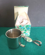 Vintage Baby, Child Silver Plate Metal Cup and Spoon - Excellent Condition