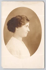 Real Photo Postcard RPPC Curly Haired Woman Side Profile Aurora Ilinois Studio