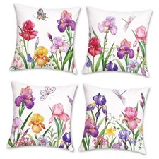 Spring Floral Throw Pillow Covers 18 x 18 Inch Set of 4 Purple Narcissus Iris