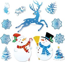 12pcs Christmas Fridge Magnets Snowman Reindeer Tree Blue Holiday Door Decor