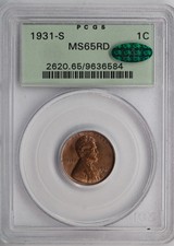 1931-S Lincoln Cent PCGS MS65RD CAC OGH