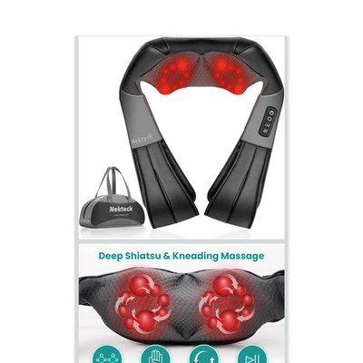 Nekteck Heated Shiatsu Kneading Neck/Shoulder/Back Massager Auto Shut-Off