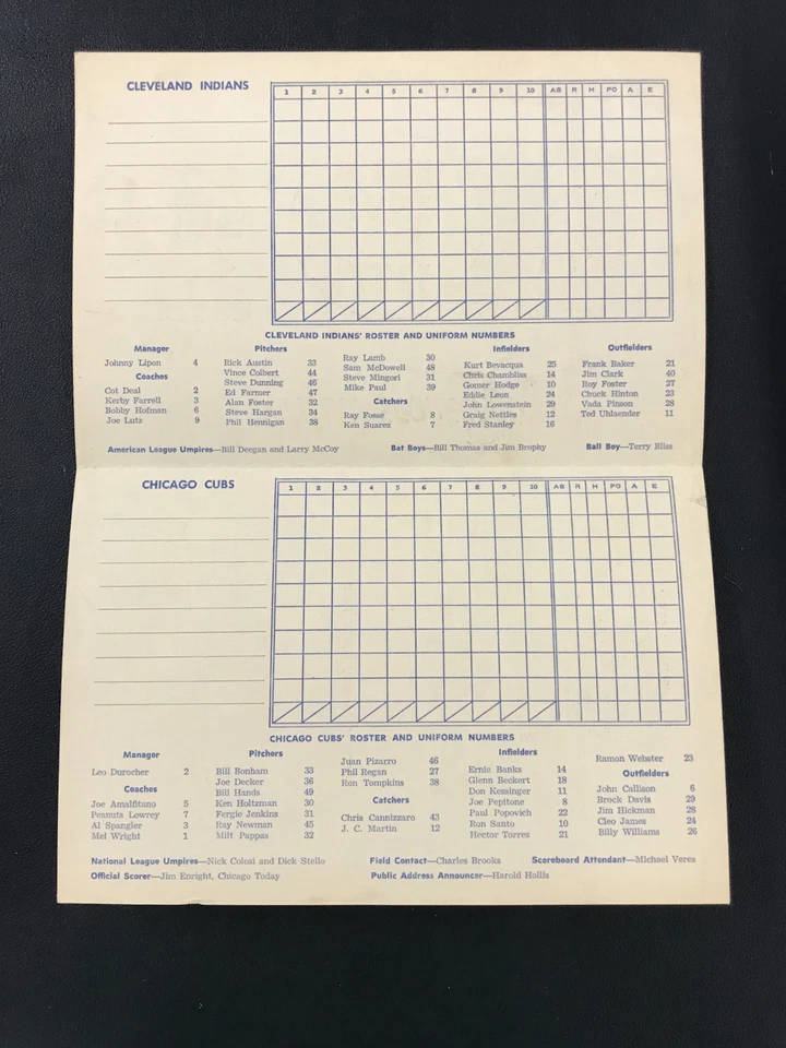 August 9th 1971 C. Indians Vs C. Cubs Score Card MLB 29th Hall Of Fame Game VTG! - Image 2 of 3