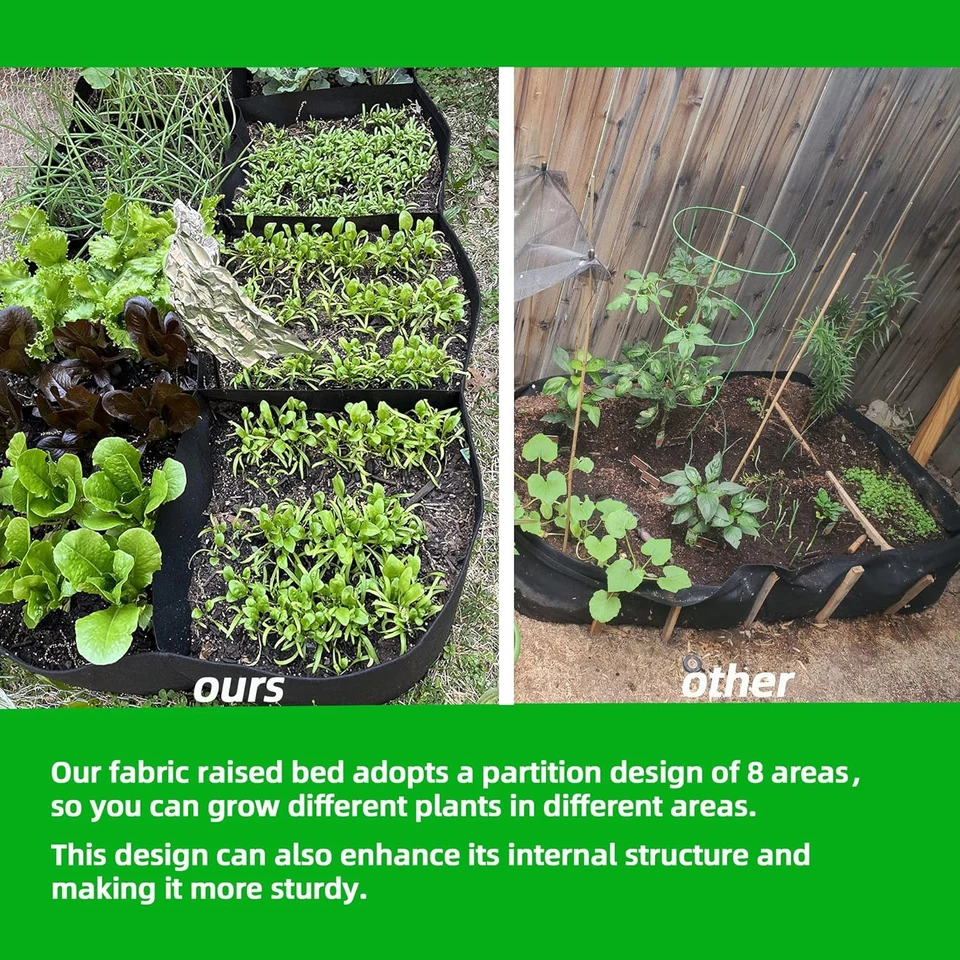 CJGQ Fabric Raised Garden Bed, 128 Gallon 8 Grids Plant Grow Bags, 3X6Ft Planter - Image 2 of 4
