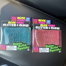 Lot of 2: NeeDoh Nice Cube Glitter Glow Squishy Pink Blue