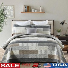 Cotton Queen Quilt Set 3 Pieces Striped Pattern Soft Warm All Season Bedding New